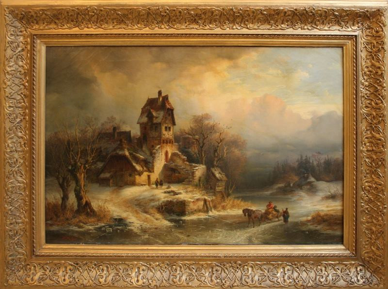 Friedrich Salzer - Zimní krajina s pobořenou tvrzí