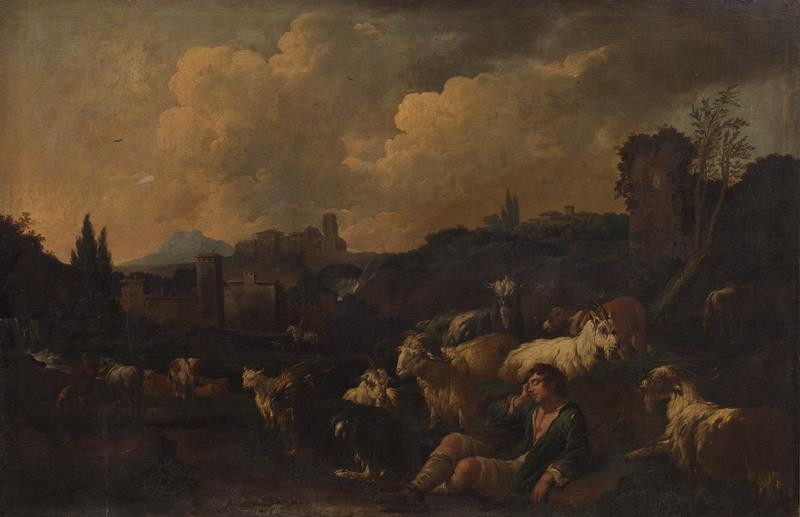neznámý malíř - Krajina se stádem koz