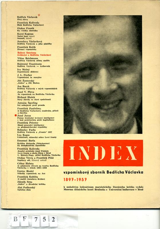 neurčený autor, František Kalivoda/1913 - Index vzpomínkový sborník Bedřicha Václavka 1897 - 1957