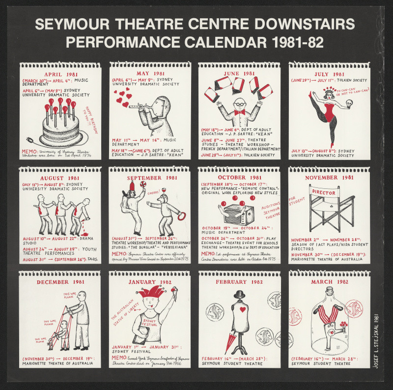 Josef Stejskal - Student Theatre Centre Dowstairs Perform. Calendar 1981-82