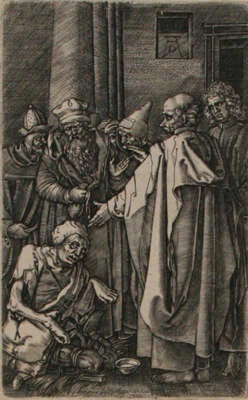 Albrecht Dürer - Sv. Petr a sv. Jan uzdravuj chromého u dveří chrámových