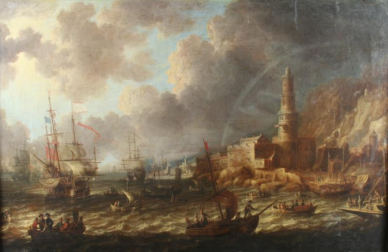 Pieter van den Velde - Marina s pevností a duhou