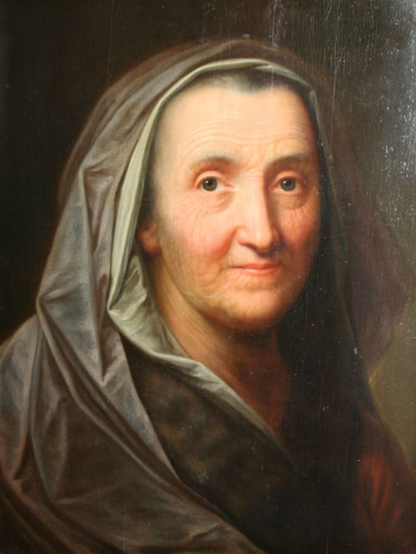 Balthasar Denner - kopie - Podobizna staré ženy s šeděfialovou šatkou na hlavě