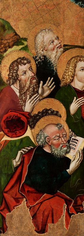 neznámý malíř český - Anděl - fragment  výjevu Kristus vinařem, revers skupina 5 apoštolů z výjevu Smrt P. Marie(?)