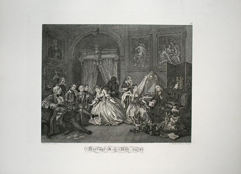 Ernst Ludwig Riepenhausen - Marriage a la Mode Plate IV.-  Oblékárna hraběnky. in Hogarths Werke