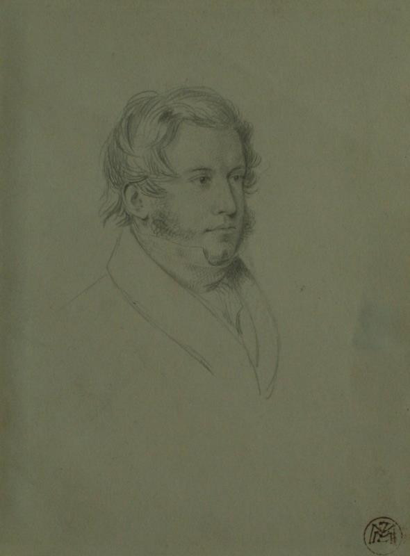 Josef Emanuel Teltscher - Mužský portrét s licousy (Adalbert Stifte? M. Schwind?)