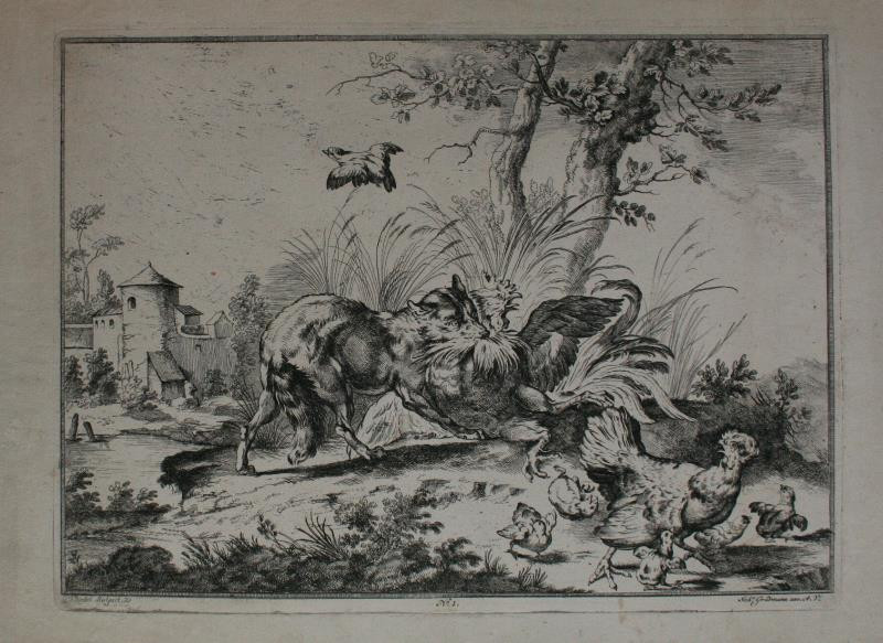 Gottlieb Friedrich Riedel - Liška lovící drůbež