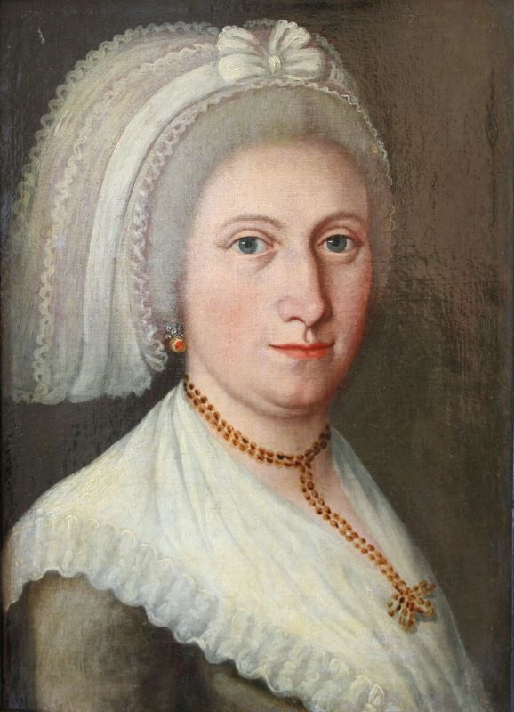 neznámý malíř empírový - Podobizna ženy s bílým čepcem a fi....
