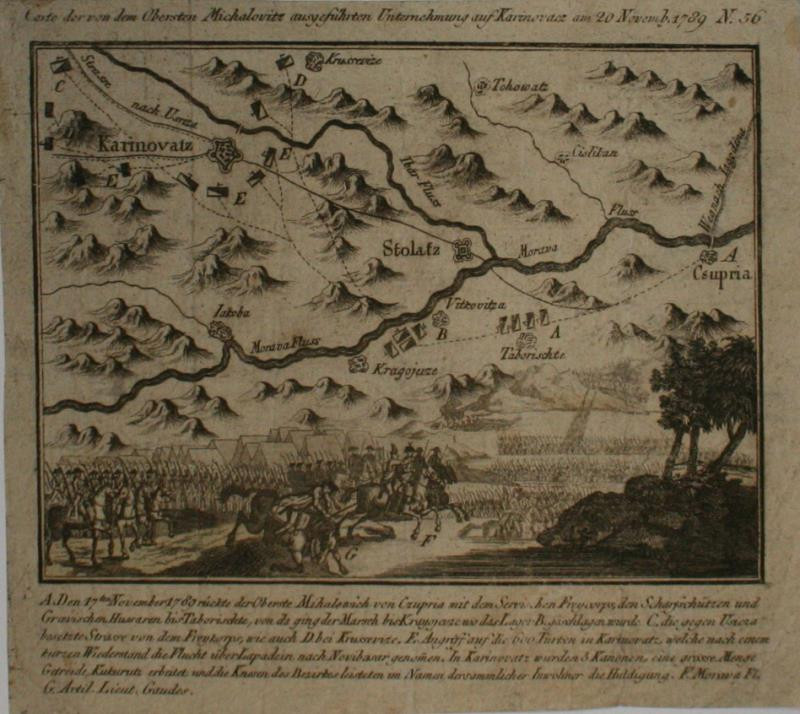 neznámý rytec rakouský - Mapa bojiště 1789 u Karinovaeze