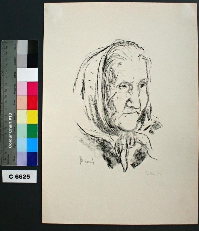 František Bílkovský - Hlava staré ženy v šátku (Litografie - 6)