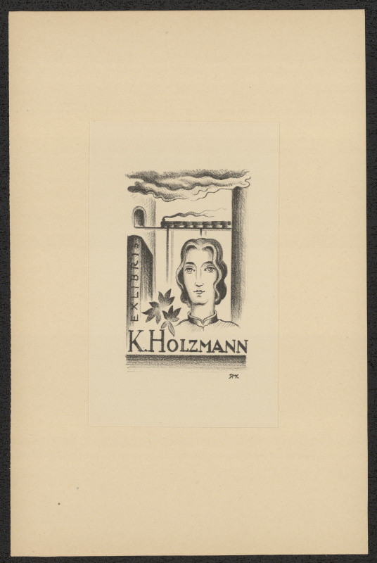Rudolf (Ruda) Kubíček - Ex libris K. Holzmann. in Rudolf Kubíček, Třetí soubor exlibris. Litografie. Uherské Hradiště 1932