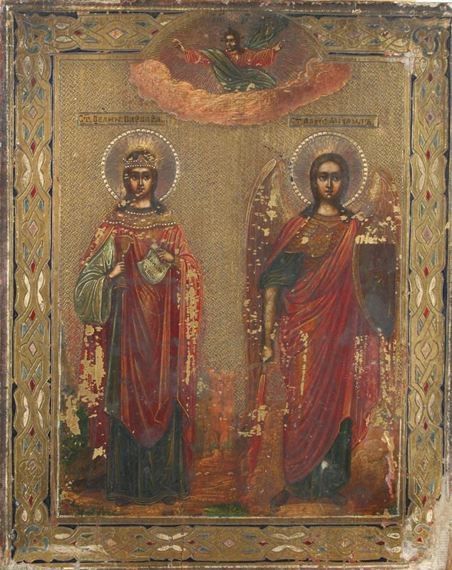 neznámý malíř ikon ruský - Sv. Barbora a archanděl Michael