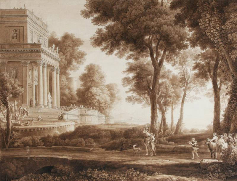 Wilhelm Friedrich Gmelin - Italská krajina a architekrutou a antickou figurální stafáží (Il tempio di Venere)