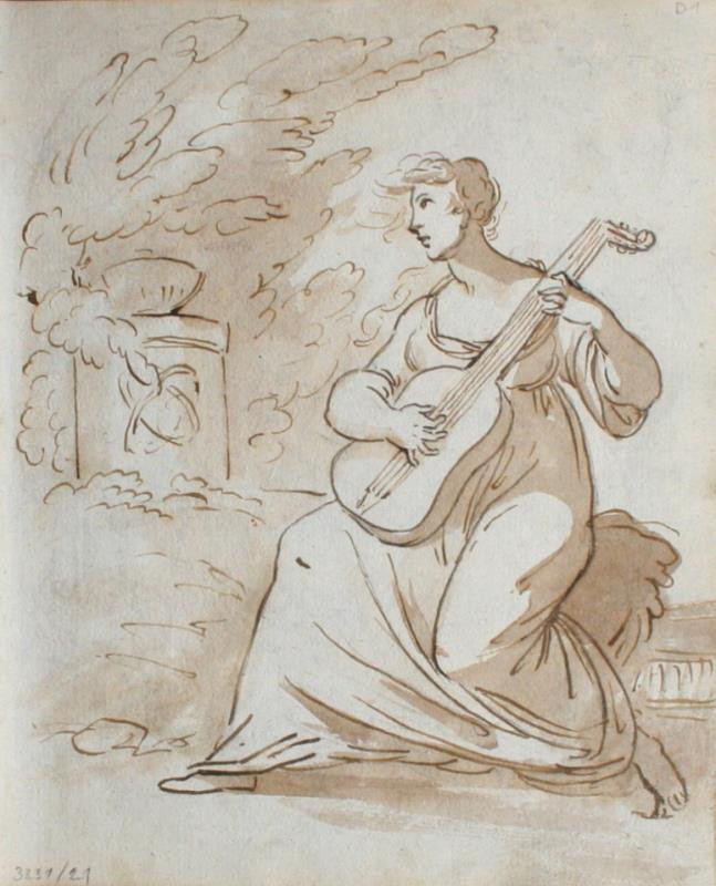 Jan Kutálek (Guttalek) - Žena hrající na kytaru / Studie karikaturních typů