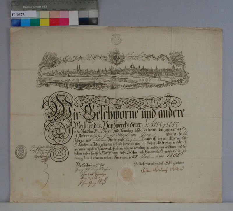 Johann Georg Trautner - Záhlaví  tovaryšského  listu