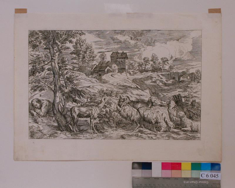 Valentin Lefebvre - Krajina  se  stádem  a  spícím  pastýřem
