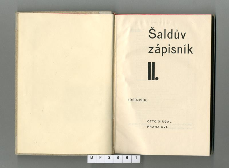 Otto Girgal, František Xaver Šalda - Šaldův zápisník II. 1929-1930