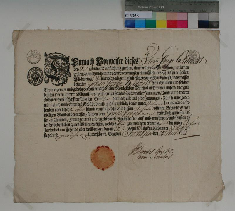 neznámý grafik německý - Křestní  list  -  1772