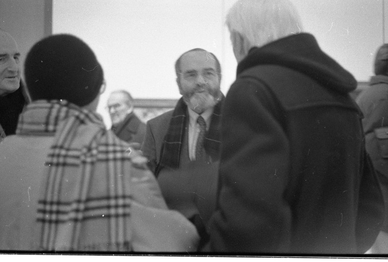 Dagmar Hochová - Pavel Tigrid na slavnostním zahájení výstav Milena Jesenská a Umění doby Franze Kafky v Mánesu, 8. 2. 1991