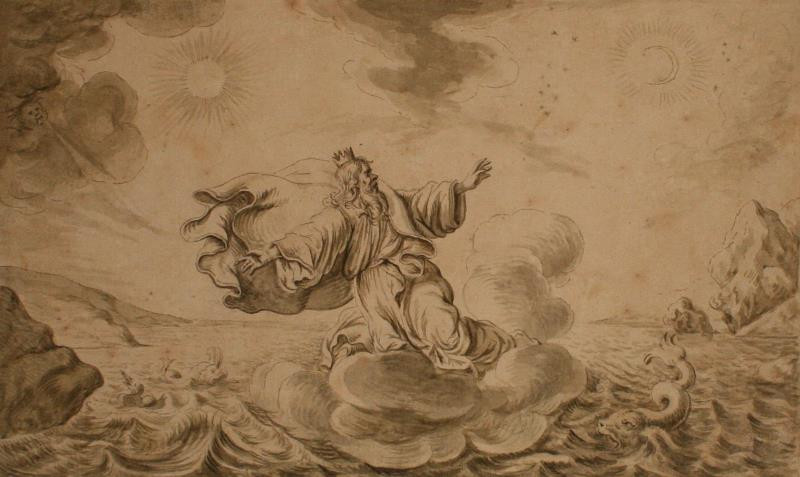 neznámý kreslíř německý - Bůh se vznáší nad vodami