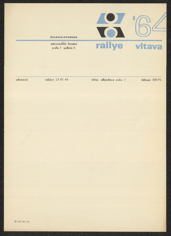 Jiří Rathouský - Logo Rallye Vltava ´64. (dopisní papír s logem)