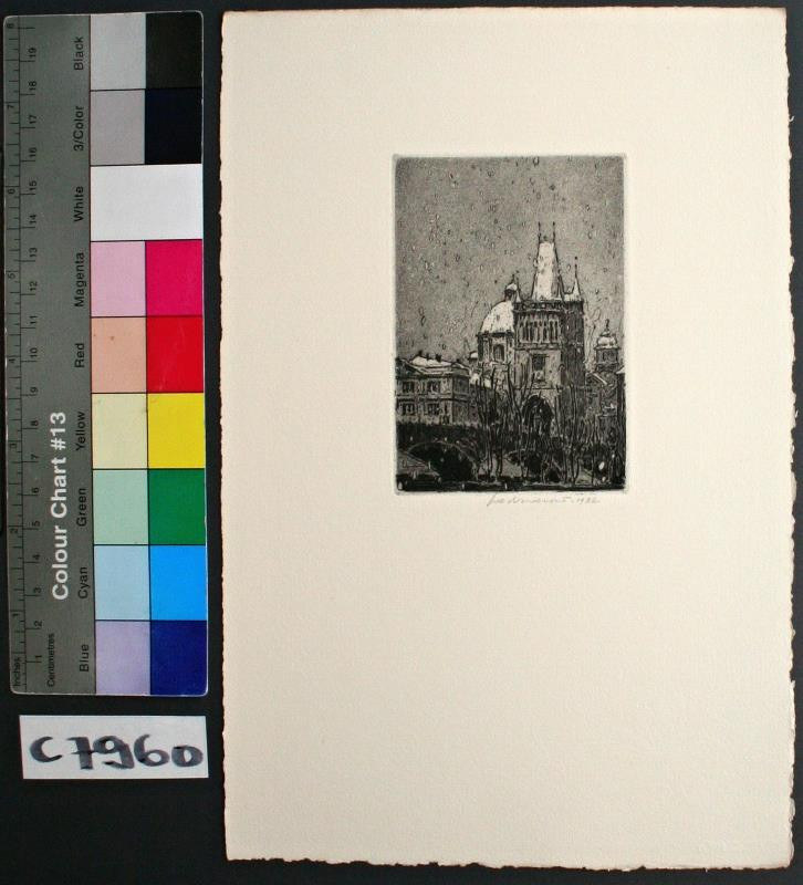 Jan Charles Vondrouš - Novoročenka Staroměstská mostecká věž (Drobná grafika, 15)