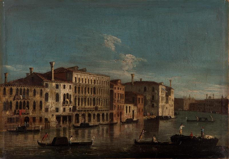 Giovanni Antonio Canal zv.Canaletto - následovník - Pohled na Canalo Grande od paláce Foscari a Moro - Lin ke kostelu St. Maria della Caritá