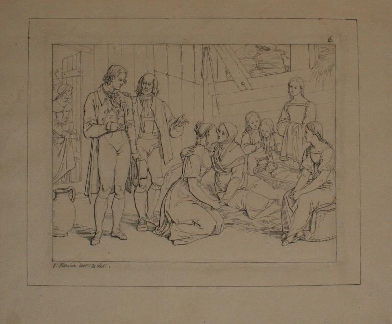 Josef Führich - Ilustrace ke Goethovu Hermannu a Dorothee. Hermann a soudce u šestinedělky