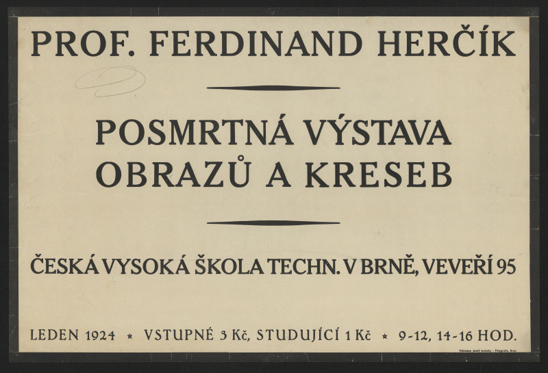 neznámý - Plakát posmrtné výstavy prof. Ferdinanda Herčíka v Brně