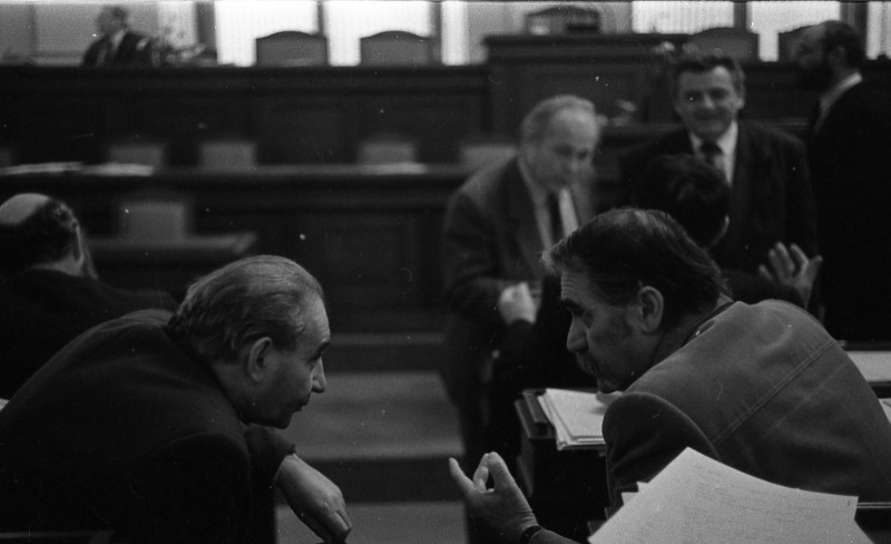 Dagmar Hochová - Poslanci Václav Šplíchal a Vladimír Preclík o přestávce jednání pléna České národní rady, září 1991