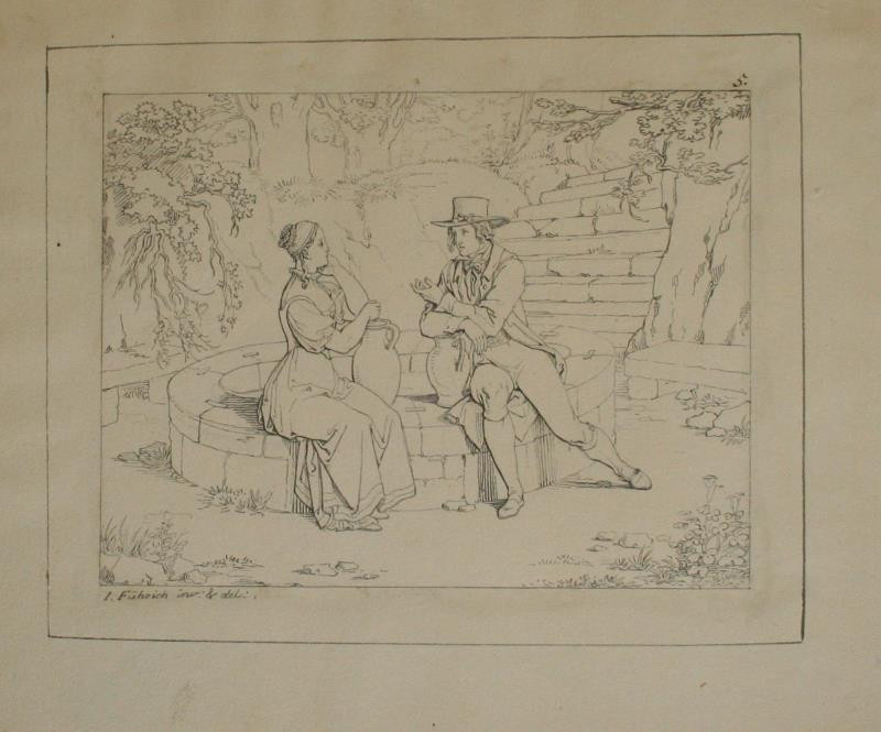 Josef Führich - Ilustrace ke Goethovu Hermannu a Dorothee. Hermann a Dorothea u studně