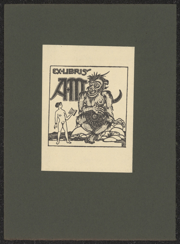 Leo Brož - Ex libris A.M. (Müller). in Groteskní ex-libris Leo Brože 1920-24