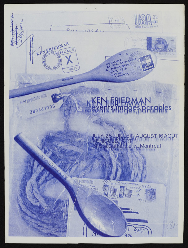 Ken Friedman - Pozvánka na výstavu Kena Friedmana ve Vehicule Art, Montreal, Quebec, Kanada od 28.7. do 16.8.1974
