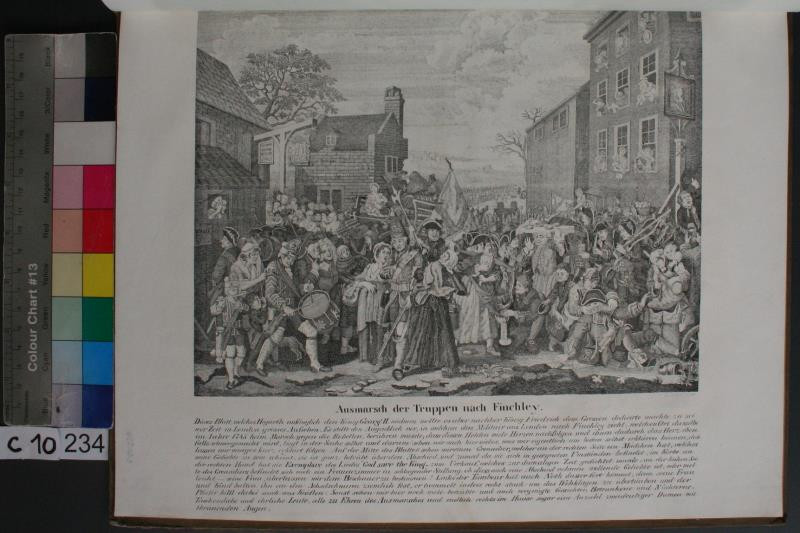 Johann Christian Böhme (C. C. Böhme) - Ausmarsch der Truppen nach Finchley. in William Hogarths sämtliche Werke