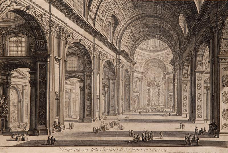 Giovanni Battista Piranesi - Interiér chrámu sv. Petra v Římě
