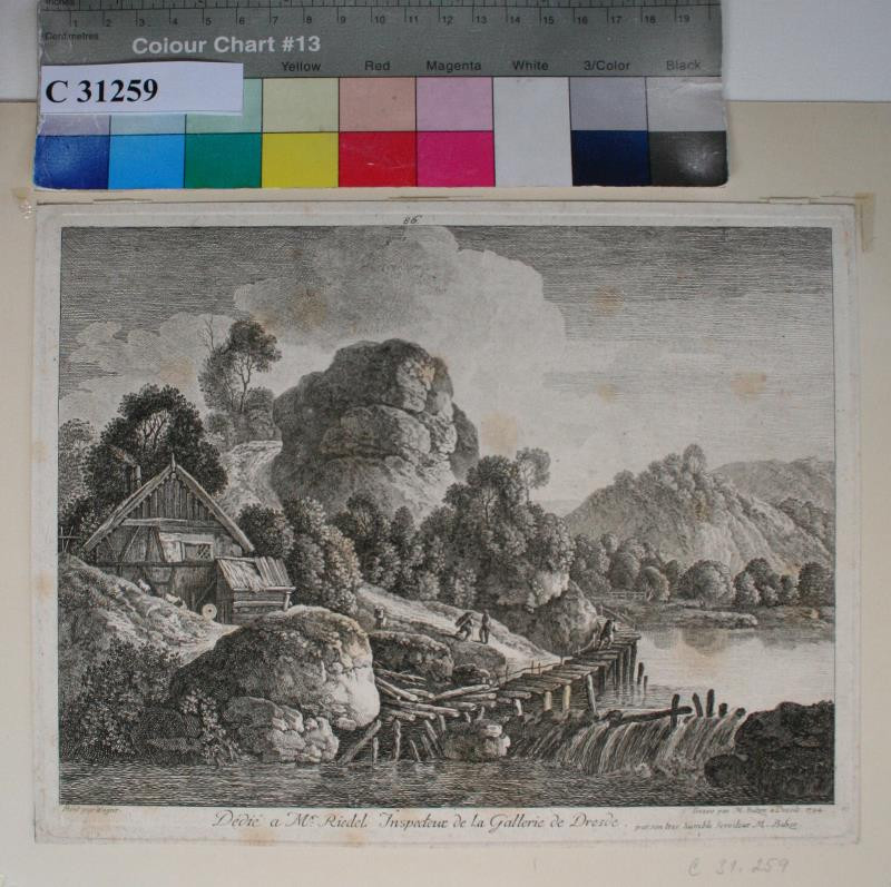 Johann Georgr Wagner - Kopcovitá krajina s jezerem