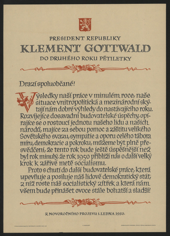 Oldřich Menhart - Klement Gottwald: Do druhého roku pětiletky. Z novoročního projevu 1. ledna 1950