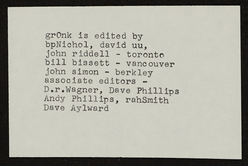 Barrie Phillip Nichol - Quote New York July 1965, grOnk Series 3 # 1, Ganglia Press Toronto Kanada