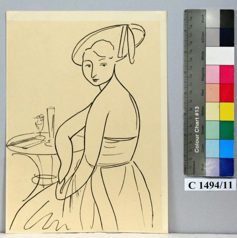 Rudolf Kremlička - Žena u kavárenského stolku (R. Kremlička - litografie, Um. Beseda 1936)