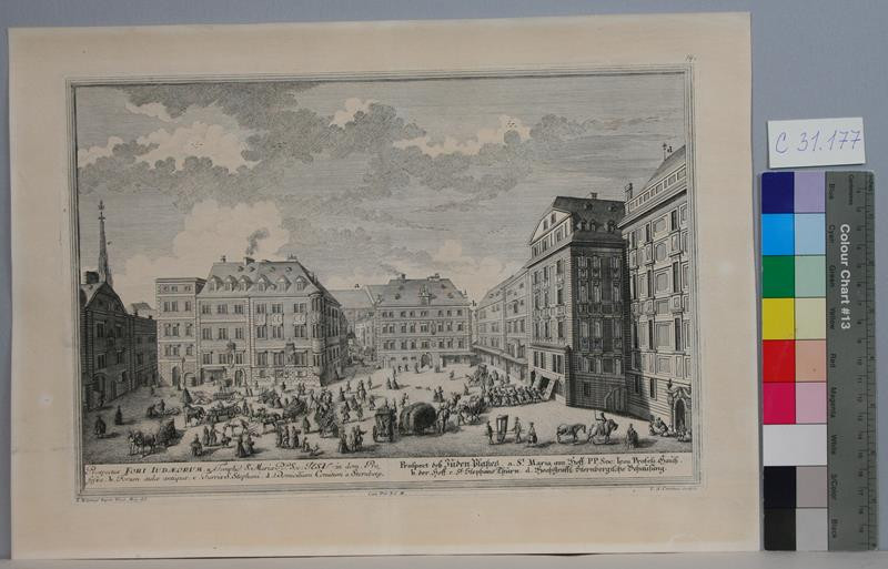 Johann August Corvinus - Prospect des Juden Platzes, St. Maria am Hoff...