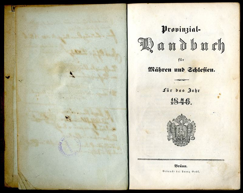 neurčený autor, Franz Gastl - Provinzial-Handbuch für Mähren und Schlesien. Für das Jahr 1845