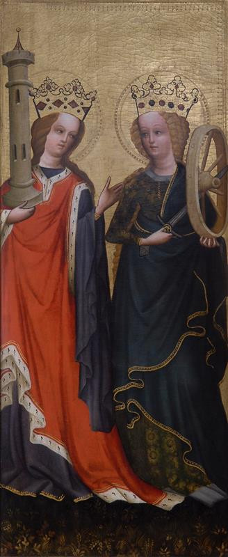 neznámý malíř rakouský (?) - Sv. Kateřina a sv. Barbora, na zadní straně Anděl ze Zvěstování