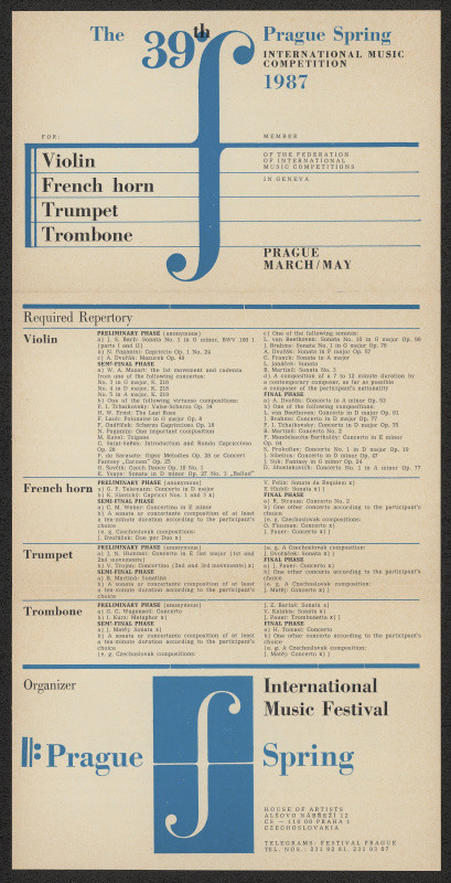 Jiří Rathouský - The 39th Prague Spring int. Music Competiton 1987. Violin, french horn trumpet, trombone