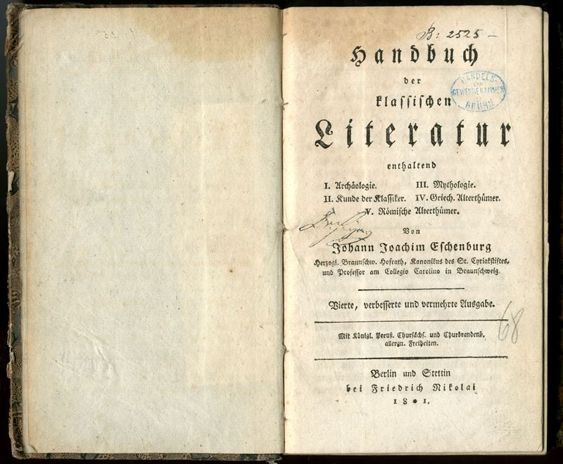 Johann Joachim Eschenburg - Handbuch der klassischen Literatur