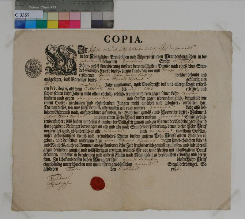 neznámý grafik německý - Výuční  list  -  1775  -  Iniciála  W