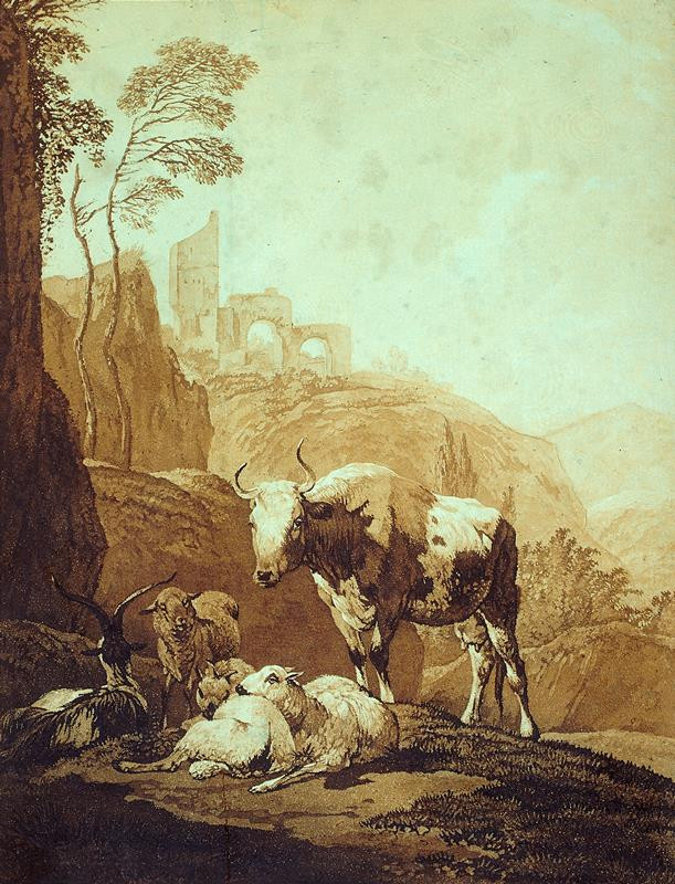 Wilhelm von Kobell - Kráva s ovcemi a kozou