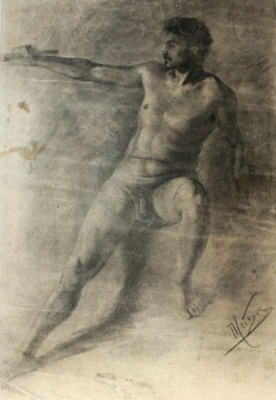 Alfons Mucha - Sedící mužský akt