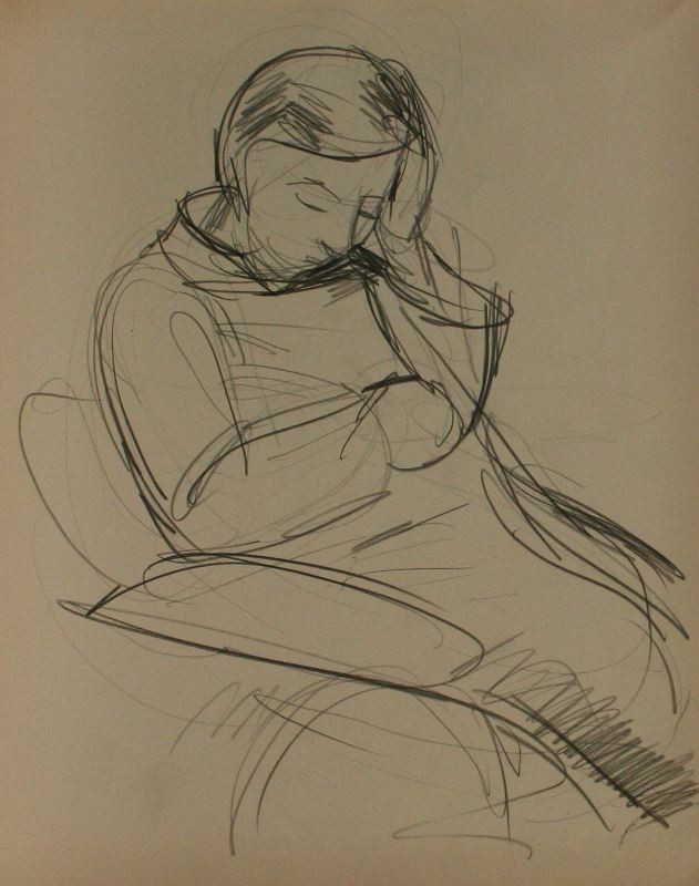 Otto Neudert - Skica sedící ženy s podepřenou hlavou