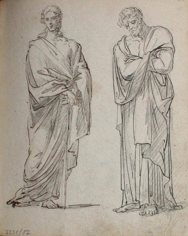 Jan Kutálek (Guttalek) - Studie dvou mužských postav v antických řízách / Studie tří mužských postav v renesančních krojích