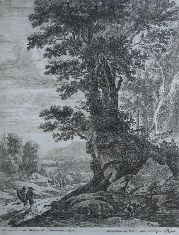 Herman van Swanevelt - Velká krajina - strom na balvanu